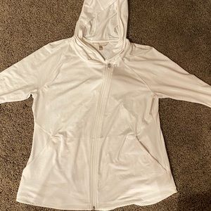 Athleta white sweatshirt size L. Asymmetrical Zip